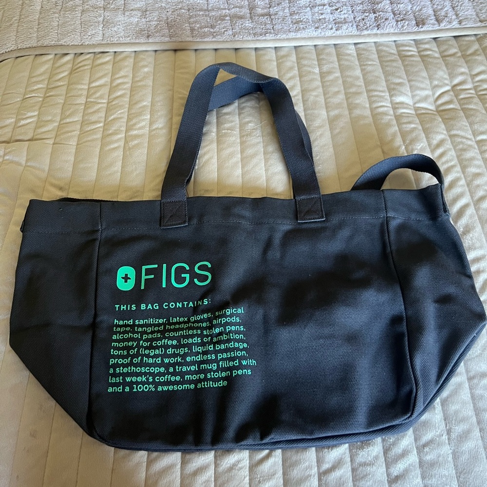 Figs Black Tote Bag with Green Print